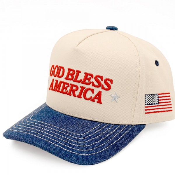 C.C TCM0067
Two Tone Canvas Embroidered "GOD BLESS AMERICA" & American Flag Baseball Cap

- Snap Back Closure
- One Size Fits Most
- 100% Cotton