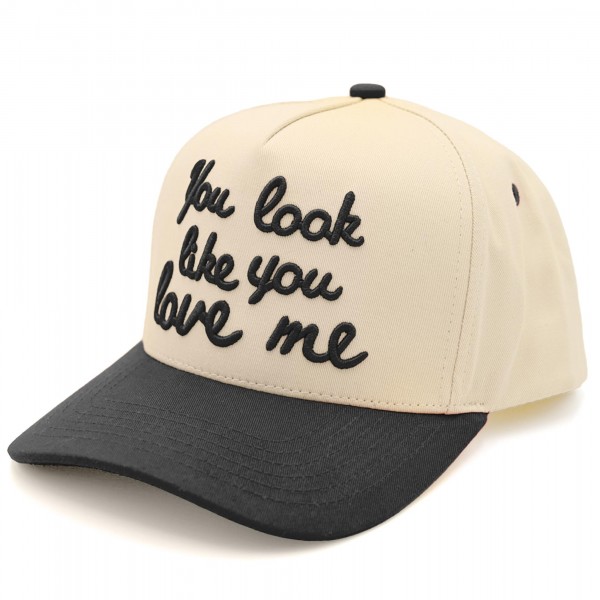C.C TCM0052
"You Look Like You Love Me" Embroidered Three Tone baseball Cap 
- One Size Fits Most 
- Snap Back Closure 
- 100% Cotton