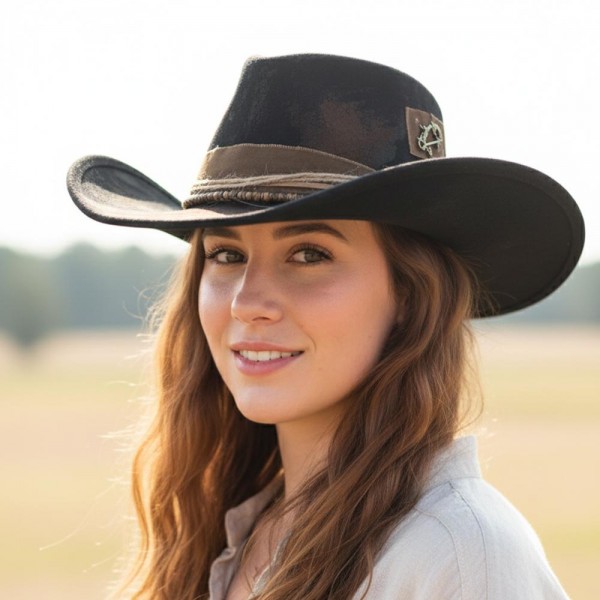 Rustic Cowgirl & Fedora Hat With Distressed Fabric & Wood Beaded Band

- Versatile & Shapeable
- One Size
- 100% Polyester