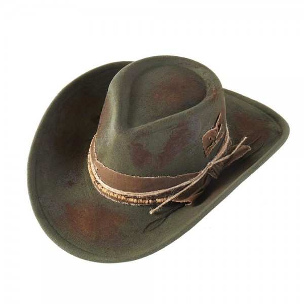 Rustic Cowgirl & Fedora Hat With Straw & Wood Beaded Band - Versatile & Shapeable - One Size - 100% Polyester view 5