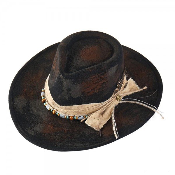 Rustic Cowgirl & Fedora Hat With Distressed Fabric & Beaded Band

- Versatile & Shapeable
- One Size
- 100% Polyester