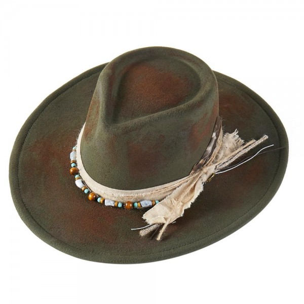 Rustic Cowgirl & Fedora Hat With Distressed Fabric & Beaded Band

- Versatile & Shapeable
- One Size
- 100% Polyester