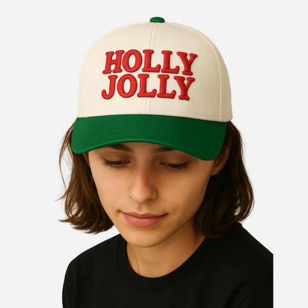 "HOLLY JOLLY" 3D Embroidered Two Tone Baseball Cap

- One Size Fits Most
- Snap Back Closure
- 100% Cotton