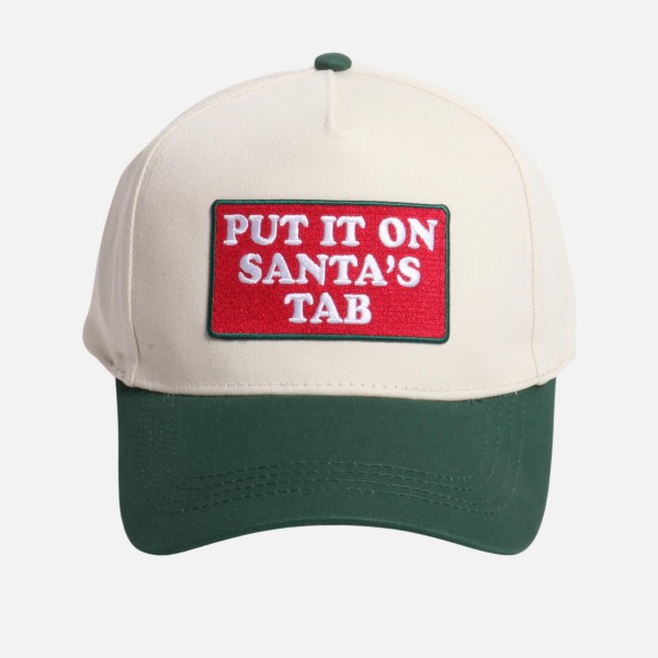"Put It On Santa's Tab" Embroidered Patch Two Tone Baseball Cap

- One Size Fits Most
- Snap Back Closure
- 100% Cotton