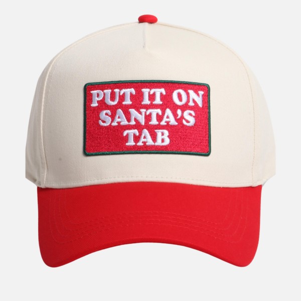 "Put It On Santa's Tab" Embroidered Patch Two Tone Baseball Cap

- One Size Fits Most
- Snap Back Closure
- 100% Cotton