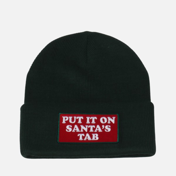 'Put It On Santa's Tab' Embroidered Patch Knit Cuffed Beanie

- One Size Fits Most
- 100% Acrylic
