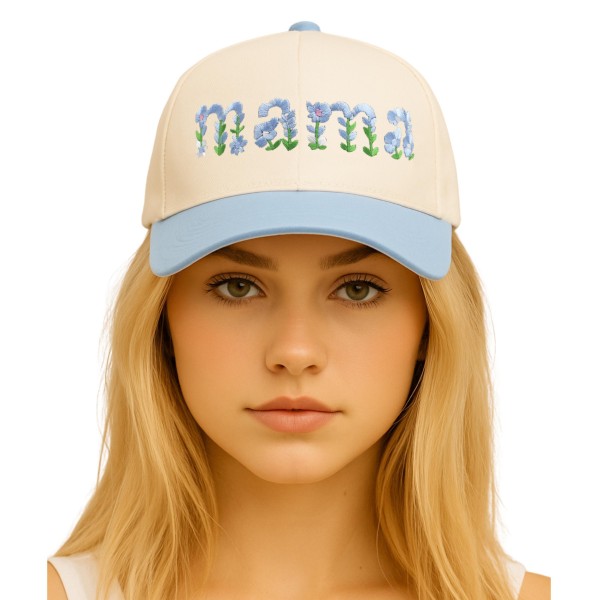Do Everything In Love "MAMA" Flowers Embroidered Two Tone Baseball Cap

- One Size Fits Most
- Snap Back Closure
- 100% Cotton