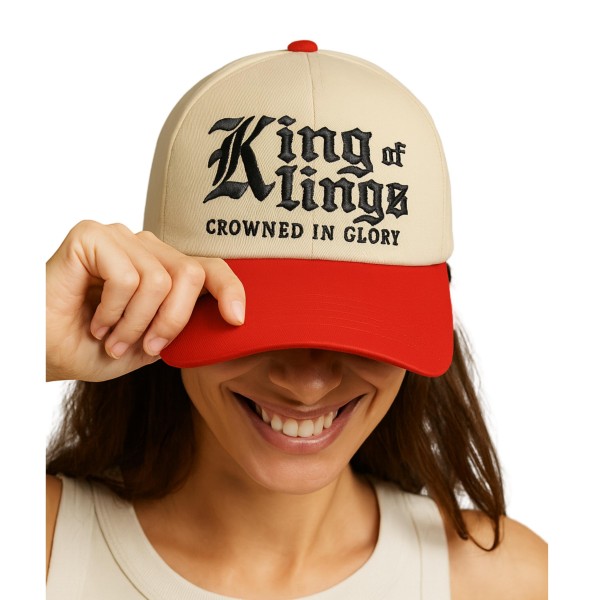 Do Everything In Love "King Of Kings Crowned In Glory" Embroidered Two Tone Baseball Cap

- One Size Fits Most
- Snap Back Closure
- 100% Cotton