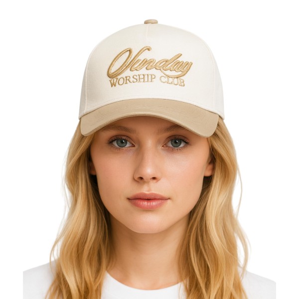 Do Everything In Love "Sunday Worship Club" Embroidered Two Tone Baseball Cap

- One Size Fits Most
- Snap Back Closure
- 100% Cotton