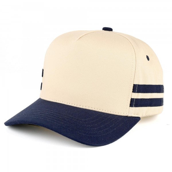 C.C TCM1000
Two Tone Canvas Embroidered Baseball Cap With Stripes Detail 

- Snap Back Closure
- One Size Fits Most
- 100% Cotton