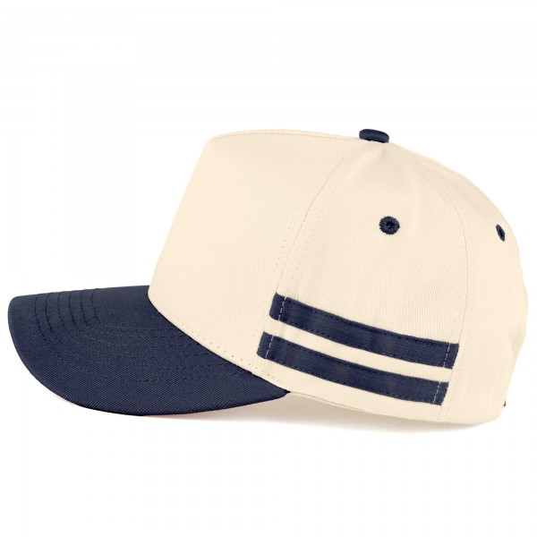 C.C TCM1000
Two Tone Canvas Embroidered Baseball Cap With Stripes Detail 

- Snap Back Closure
- One Size Fits Most
- 100% Cotton