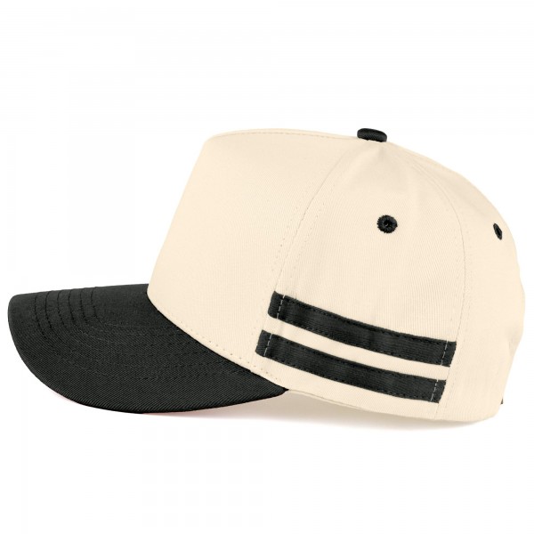 C.C TCM1000
Two Tone Canvas Embroidered Baseball Cap With Stripes Detail 

- Snap Back Closure
- One Size Fits Most
- 100% Cotton
