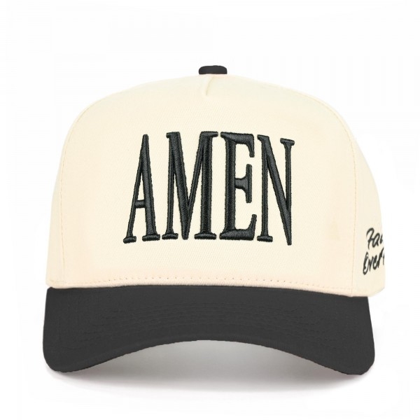 C.C TCM0095
Two Tone "AMEN'" Canvas Embroidered Baseball Cap

- "Faith Over Fear" Side Embroidery 
- Snap Back Closure
- One Size Fits Most
- 100% Cotton
