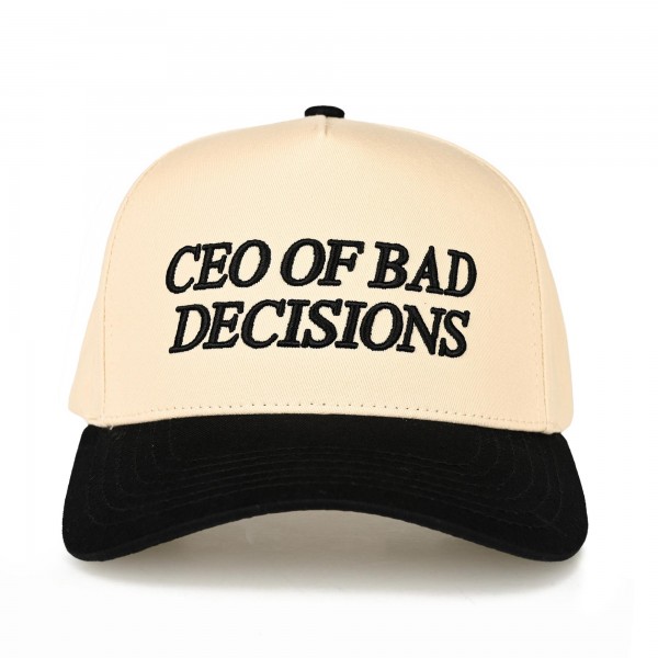 C.C TCM0140
Two Tone "CEO OF BAD DECISIONS" Canvas Embroidered Baseball Cap

- Snap Back Closure
- One Size Fits Most
- 100% Cotton