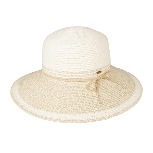 C.C STH0042
Two Tone Straw Sun Hat With Vegan Leather Band 

- One Size Fits Most (Internal Drawstring Adjustable)
- 80% Paper/ 20% Polyester
- Brim Approximately 3.5" L