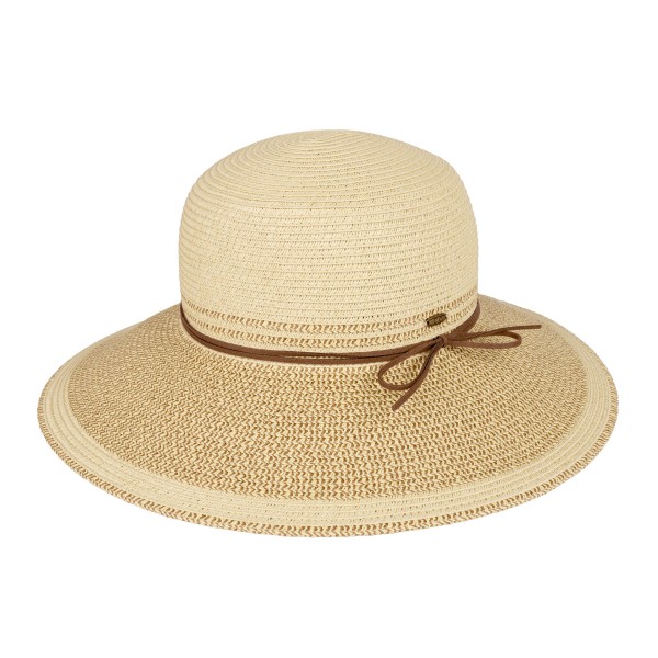 C.C STH0042
Two Tone Straw Sun Hat With Vegan Leather Band 

- One Size Fits Most (Internal Drawstring Adjustable)
- 80% Paper/ 20% Polyester
- Brim Approximately 3.5" L