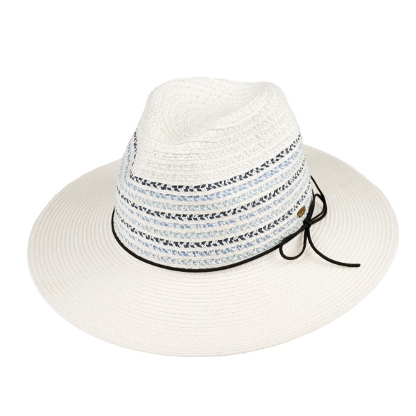 C.C PNH0046
Straw Fedora With Multi Color Stripes & Vegan Leather Band 

- One Size Fits Most (Internal Drawstring Adjustable)
- 80% Paper/ 20% Polyester
- Brim Approximately 3" L