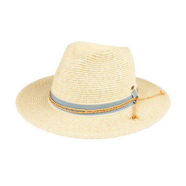 C.C PNH0047
Straw Fedora With Canvas & Twisted Straw Band 

- One Size Fits Most (Internal Drawstring Adjustable)
- 80% Paper/ 20% Polyester
- Brim Approximately 2.5" L