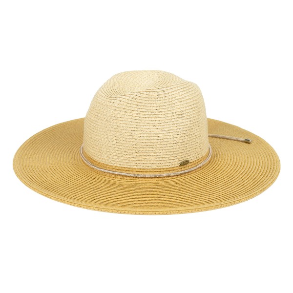 C.C PNH0048
Two Tone Straw Panama Hat With Rhinestone Band 

- One Size Fits Most (Internal Drawstring Adjustable)
- 80% Paper/ 20% Polyester
- Brim Approximately 3.25" L