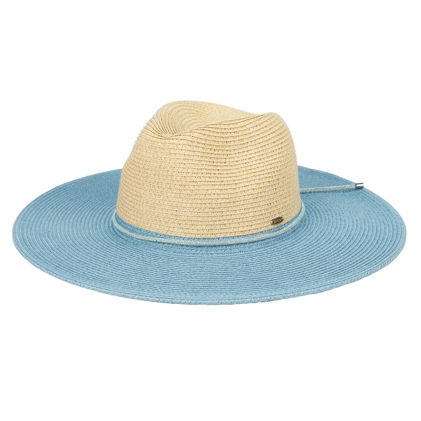 C.C PNH0048
Two Tone Straw Panama Hat With Rhinestone Band 

- One Size Fits Most (Internal Drawstring Adjustable)
- 80% Paper/ 20% Polyester
- Brim Approximately 3.25" L
