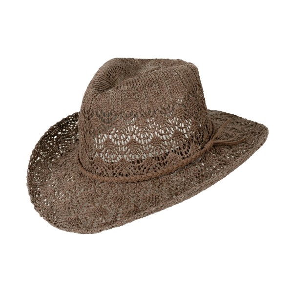 C.C CBC-0136 Cowboy Hat
Horseshoe Lace Knitted Cowboy Hat

- One Size Fits Most (Internal Drawstring Adjustable)
- 45% Viscose 45% Polyester 10% Nylon
- Brim Approximately 3.5" L