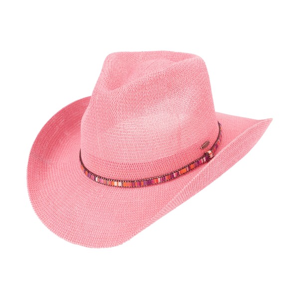 C.C CBC0144 Woven Cowboy Hat With Beaded Band - One Size Fits Most - Adjustable Drawstring - Brim Approximately 3" L - 60% Paper / 40% Polyester view 5