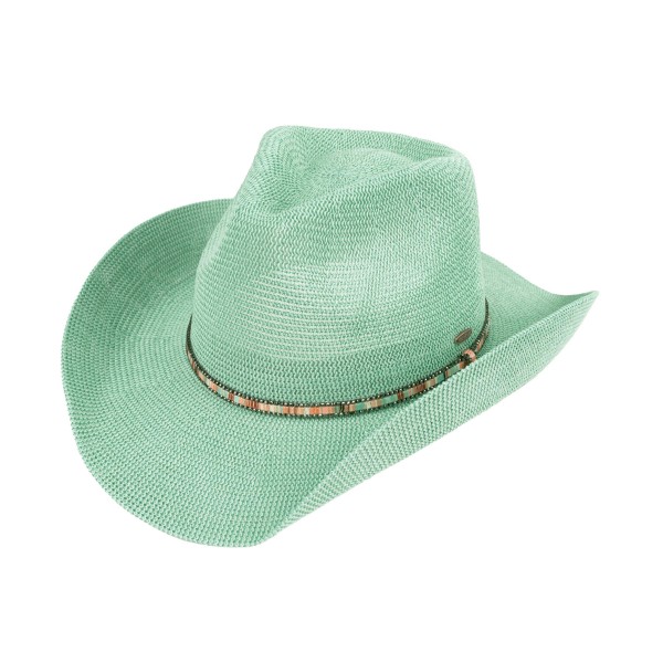 C.C CBC0144
Woven Cowboy Hat With Beaded Band 

- One Size Fits Most
- Adjustable Drawstring
- Brim Approximately 3" L
- 60% Paper / 40% Polyester