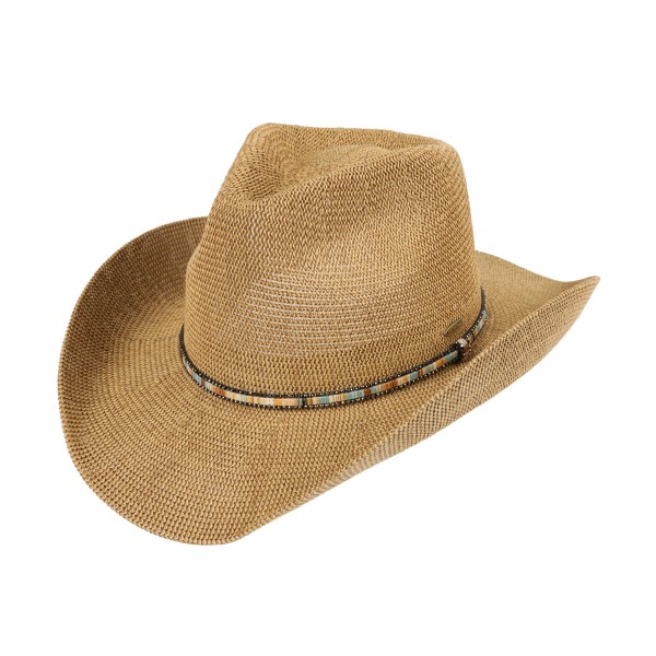 C.C CBC0144
Woven Cowboy Hat With Beaded Band 

- One Size Fits Most
- Adjustable Drawstring
- Brim Approximately 3" L
- 60% Paper / 40% Polyester
