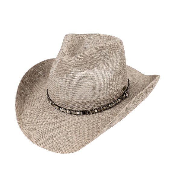C.C CBC0144
Woven Cowboy Hat With Beaded Band 

- One Size Fits Most
- Adjustable Drawstring
- Brim Approximately 3" L
- 60% Paper / 40% Polyester
