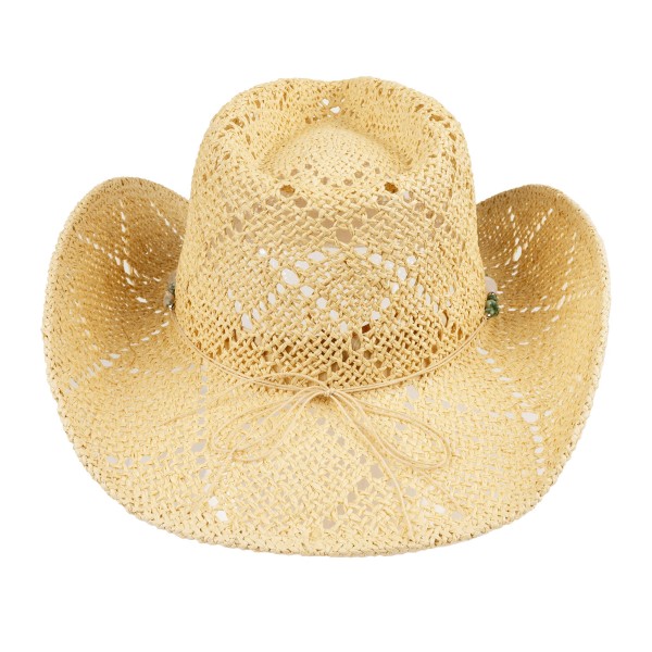 C.C CBC0146 Woven Cowboy Hat With Stone & Star Beaded Band - One Size Fits Most - Adjustable Drawstring - Brim Approximately 3" L - 100% Paper view 5