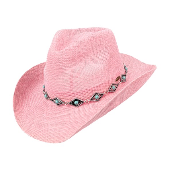 C.C CBC0148
Cowboy Hat With Silver Diamond & Turquoise Band 

- One Size Fits Most (Internal Drawstring Adjustable)
- 60% Paper/ 40% Polyester
- Brim Approximately 3" L