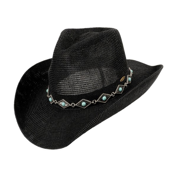C.C CBC0148
Cowboy Hat With Silver Diamond & Turquoise Band 

- One Size Fits Most (Internal Drawstring Adjustable)
- 60% Paper/ 40% Polyester
- Brim Approximately 3" L