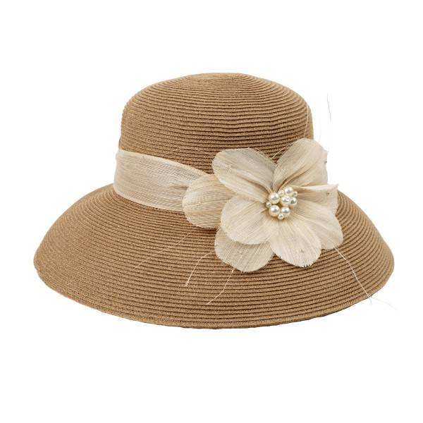 C.C STC0018
Woven Straw Sun Hat With Down Turned Brim & Flower Detail 

- One Size Fits Most
- Adjustable Drawstring
- Brim Approximately 4" L
- 100% Polyester
