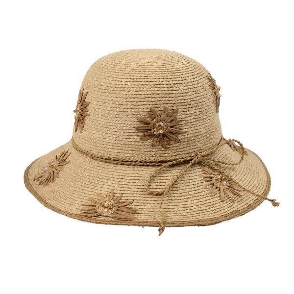 C.C STC0020
Two Tone Raffia Flowers Bucket Hat 

- One Size Fits Most
- Brim Approximately 3"L
- 100% Raffia
