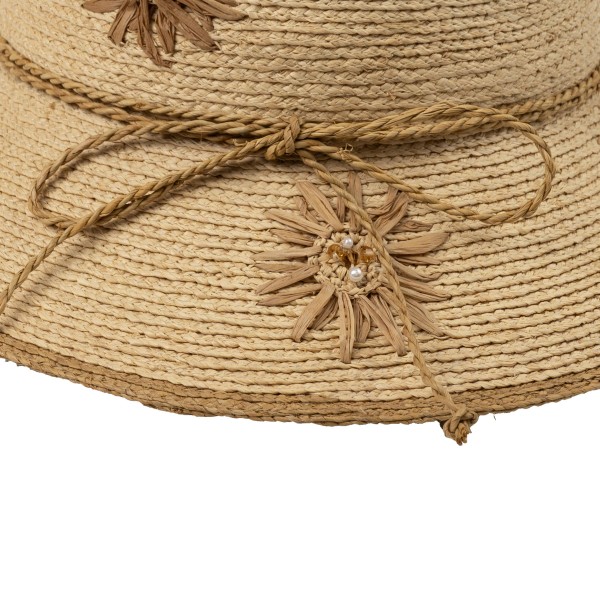 C.C STC0020
Two Tone Raffia Flowers Bucket Hat 

- One Size Fits Most
- Brim Approximately 3"L
- 100% Raffia