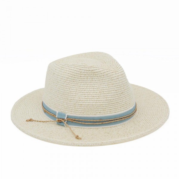 Straw Fedora Hat With Denim Band 

- One Size 
- 80% Paper /  20% Polyester 

