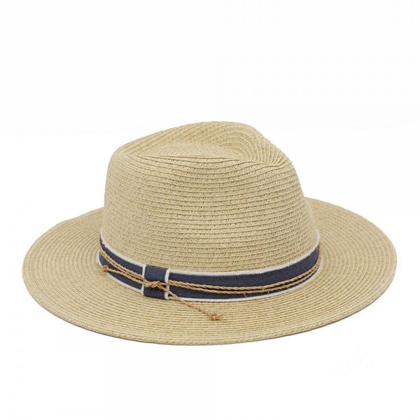 Straw Fedora Hat With Denim Band 

- One Size 
- 80% Paper /  20% Polyester 
