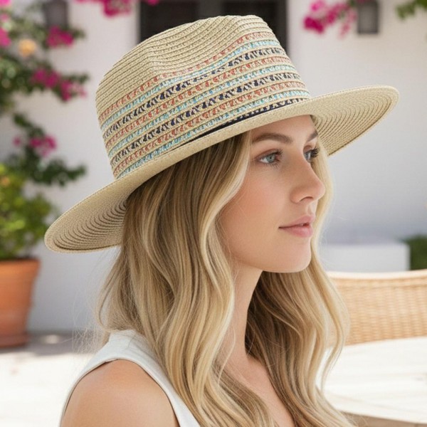 Multi Color Woven Straw Fedora With Vegan Leather Band 

- One Size 
- 80% Paper / 20% Polyester 