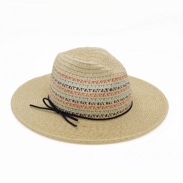 Multi Color Woven Straw Fedora With Vegan Leather Band 

- One Size 
- 80% Paper / 20% Polyester 