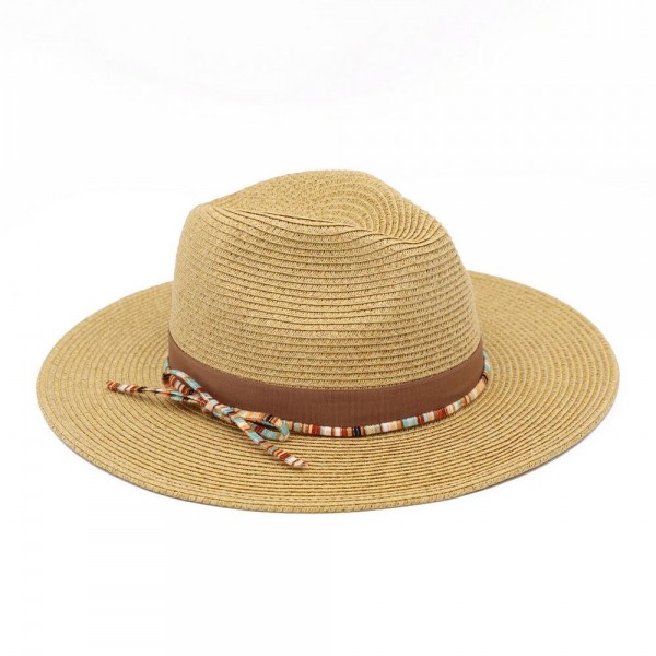 Straw Fedora Hat With Woven Multicolor Band 

- One Size 
- 80% Paper / 20% Polyester 
