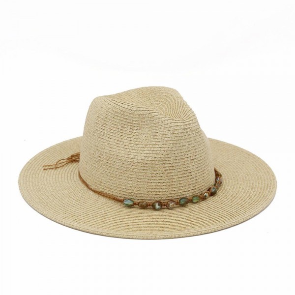 Straw Fedora With Turquoise Stone Band 

- One Size 
- 80% Paper / 20% Polyester 