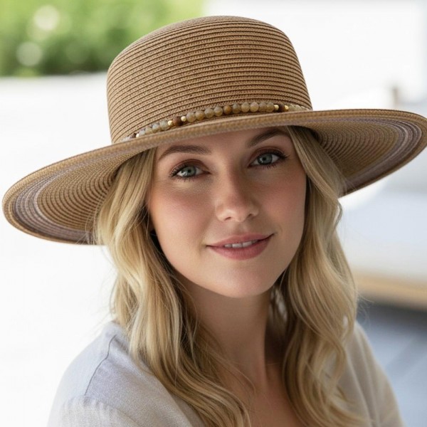 Straw Sun Hat Featuring Striped Tinsel Detail With Beaded & Chain Link Band 

- One Size
- 80% Paper / 20% Polyester