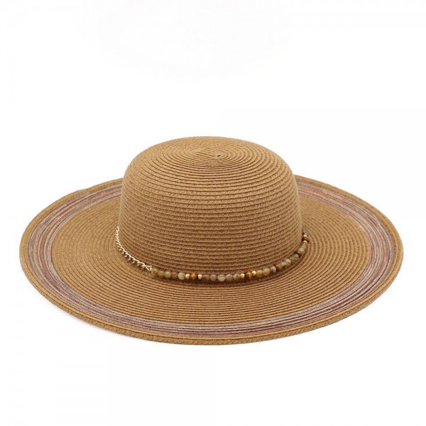 Straw Sun Hat Featuring Striped Tinsel Detail With Beaded & Chain Link Band 

- One Size
- 80% Paper / 20% Polyester