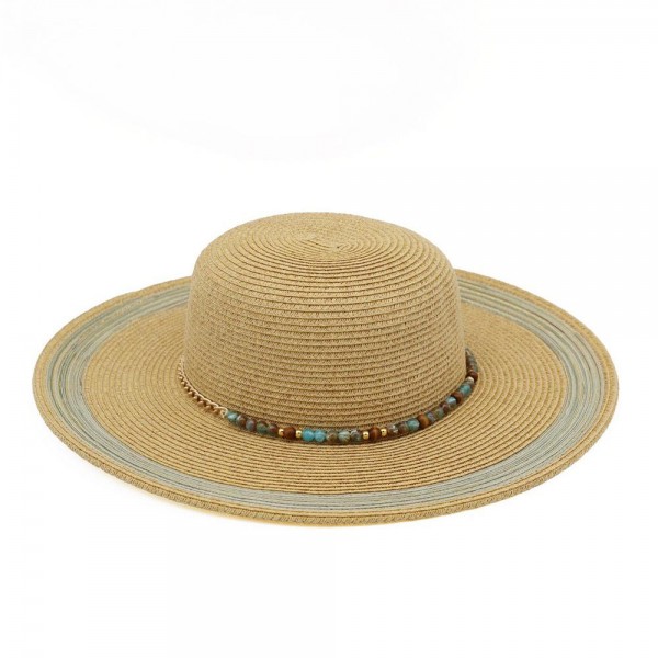 Straw Sun Hat Featuring Striped Tinsel Detail With Beaded & Chain Link Band 

- One Size
- 80% Paper / 20% Polyester