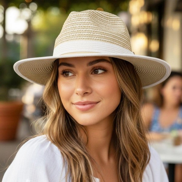 Two Tone Straw Fedora With Woven Crown & Vegan Leather Band 

- One Size 
- 80% Paper / 20% Polyester 