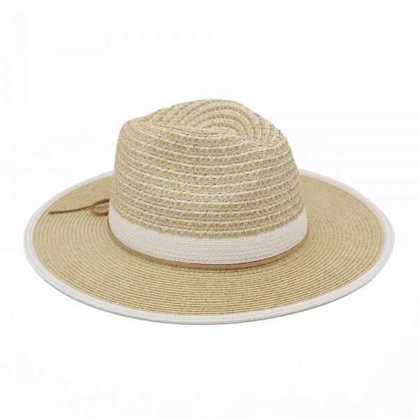 Two Tone Straw Fedora With Woven Crown & Vegan Leather Band 

- One Size 
- 80% Paper / 20% Polyester 