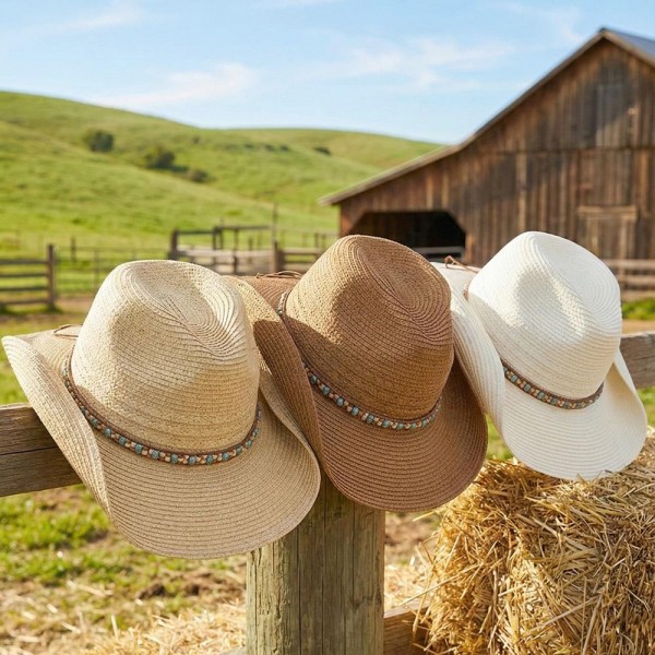 Straw Cowboy Hat With Multicolor Beaded Band - One Size - 100% Paper view 5