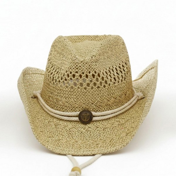 Western Straw Cowboy Hat With Antique Anchor Button & Chin Strap - One Size - 100% Paper view 5
