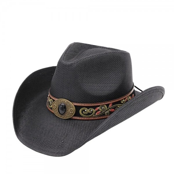 Distressed Straw Cowboy Hat With Orate Vegan Leather Band 

- One Size 
- 100% Paper 