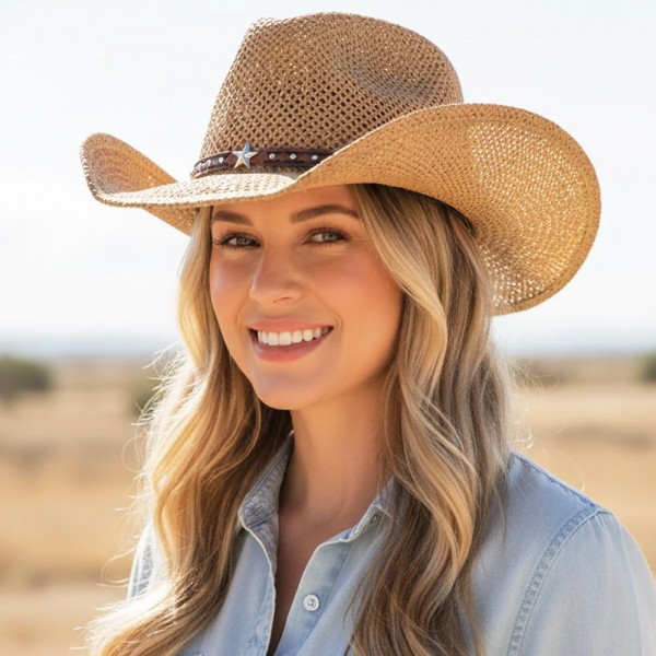 Straw Cowboy Hat With Silver Studs & Stars

- One Size 
- 100% Paper 